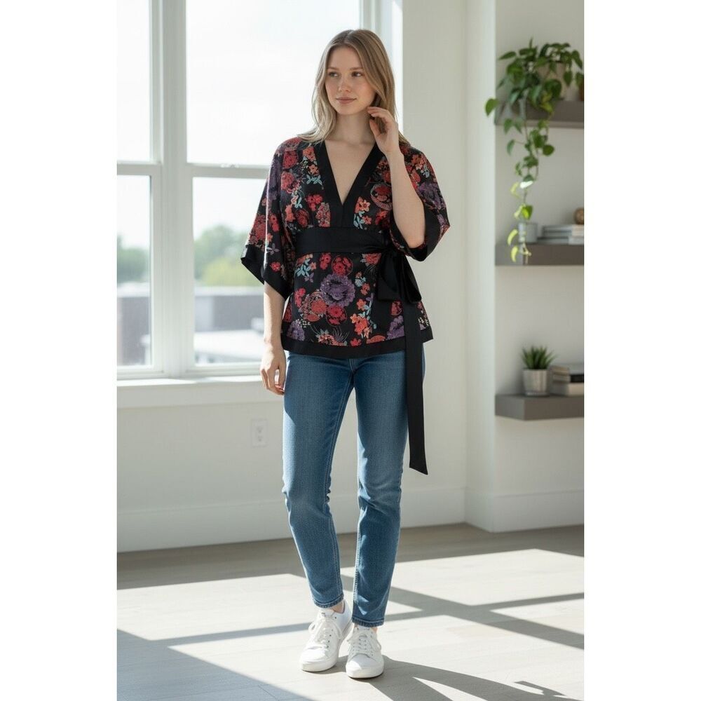 Bisou Bisou Kimono Style Top Blouse size M